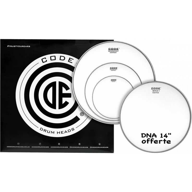 Code Drumheads TPGENCTDR - Pack peaux 10" 12" 16" Generator sablées Rock + snare DNA sablée 14"