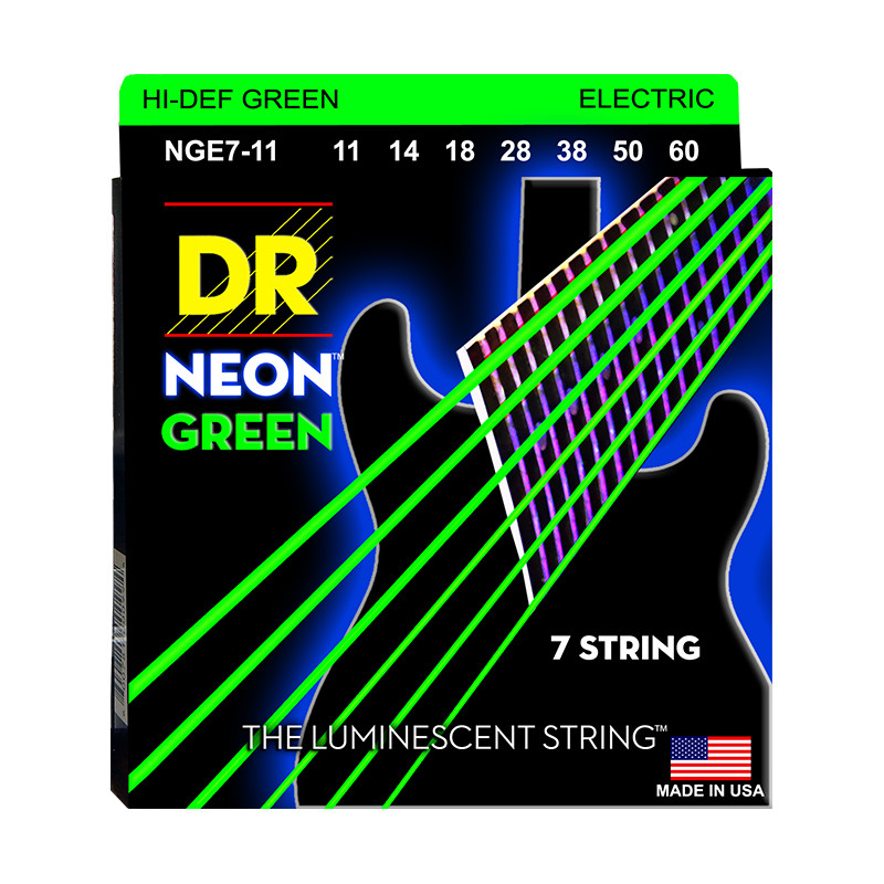 DR NGE7-11 - Hi-Def Neon - Green, jeu guitare électrique, 7 cordes Heavy 11-60