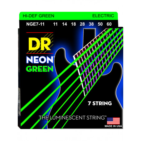 DR NGE7-11 - Hi-Def Neon - Green, jeu guitare électrique, 7 cordes Heavy 11-60