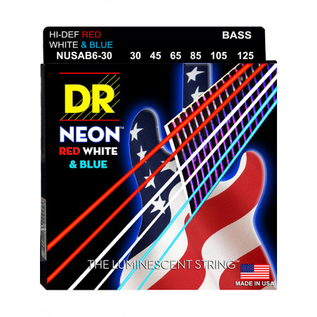 DR NUSAB6-30 - Hi-Def Neon - USA flag, jeu guitare basse, 6 cordes Medium 30-125