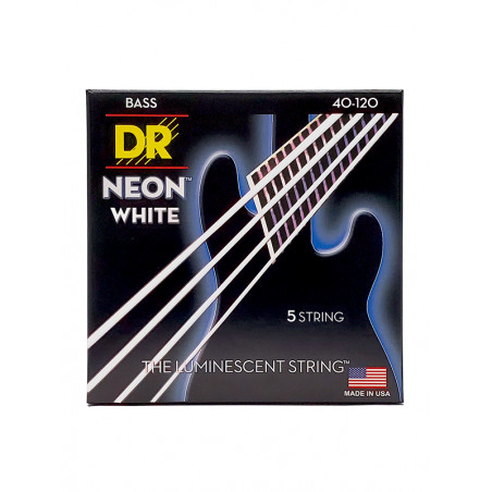 DR NWB5-40 - Hi-Def Neon - White, jeu guitare basse, 5 cordes Light 40-120