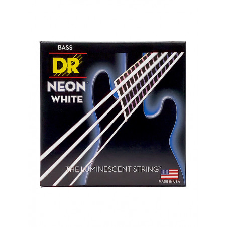 DR NWB5-130 - Hi-Def Neon - White, jeu guitare basse, 5 cordes Medium à Heavy 45-130