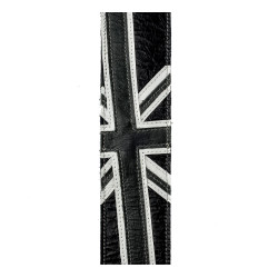 D'Addario 25PRL04 - Sangle en cuir haut de gamme guitare, Union Jack noir et blanc