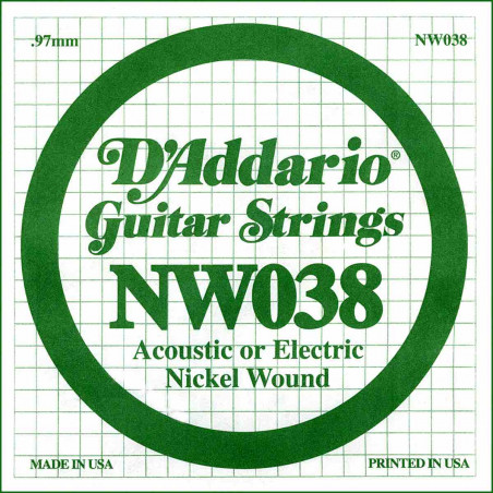 Corde au détail D'addario NW038 - guitare électrique - Filet rond 038