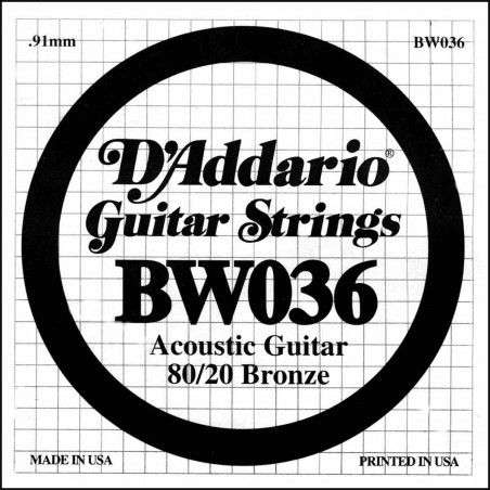 Corde au détail Guitare acoustique D'Addario Filée Bronze 036 80/20 - BW036