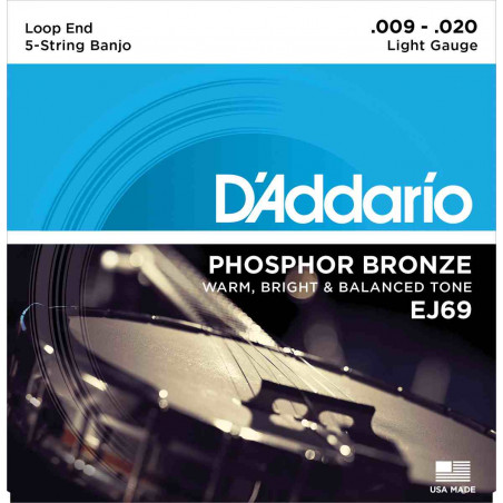 D'Addario Phosphore Bronze EJ69 9-20 light - Jeu de cordes pour banjo
