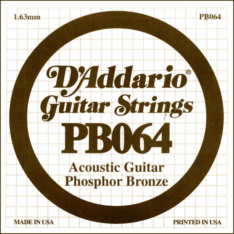 Corde au détail Guitare acoustique D'Addario Filée Phosphore Bronze 064 - PB064