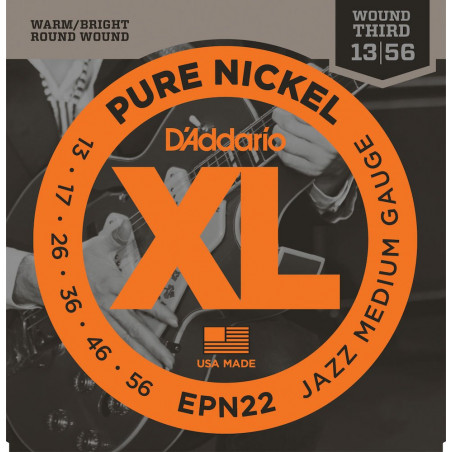 D'Addario EPN22, Jazz Medium, 13-55- nickel pur - jeu guitare électrique