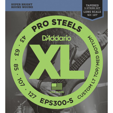 D'Addario EPS300-5 .043, .063, .085, .107, .127 - jeu guitare basse 5 cordes