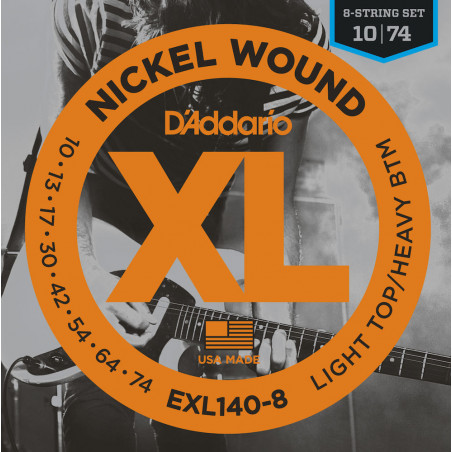 D'Addario EXL140-8, Light Top/Heavy Bottom, 8 cordes, 10-74 - Jeu guitare électrique