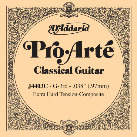 D'Addario Pro-Arte J4403C, Extra Hard, troisième corde - Corde au détail composite - guitare classique