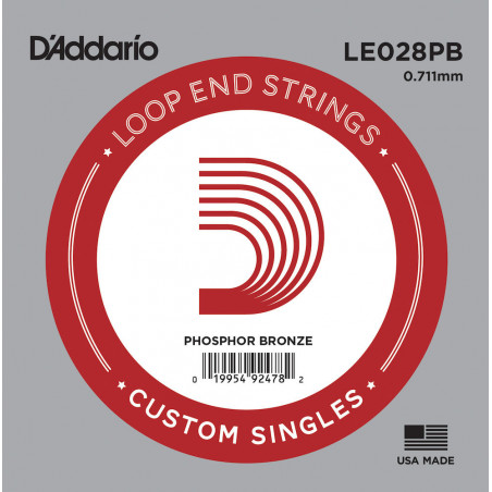 D'Addario LE028PB, .028 - Corde au détail à boucle – phosphore bronze