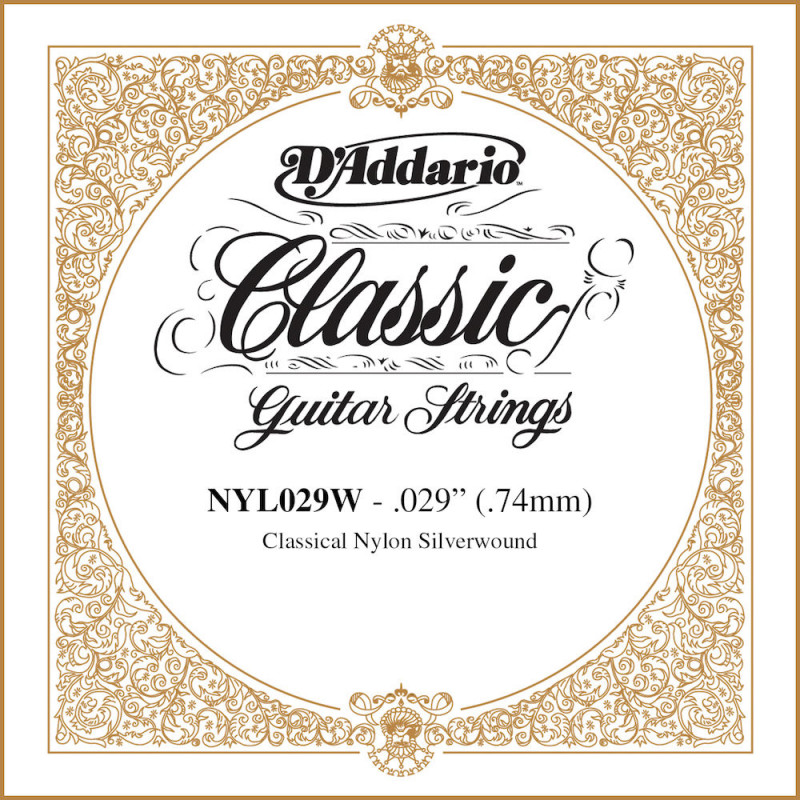 D'Addario NYL029W, .029 - Corde au détail – cuivre plaqué argent – guitare classique