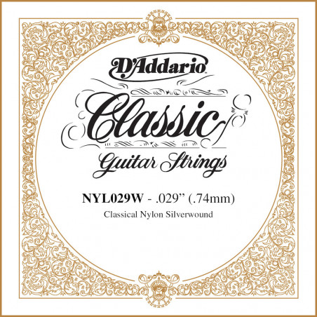 D'Addario NYL029W, .029 - Corde au détail – cuivre plaqué argent – guitare classique