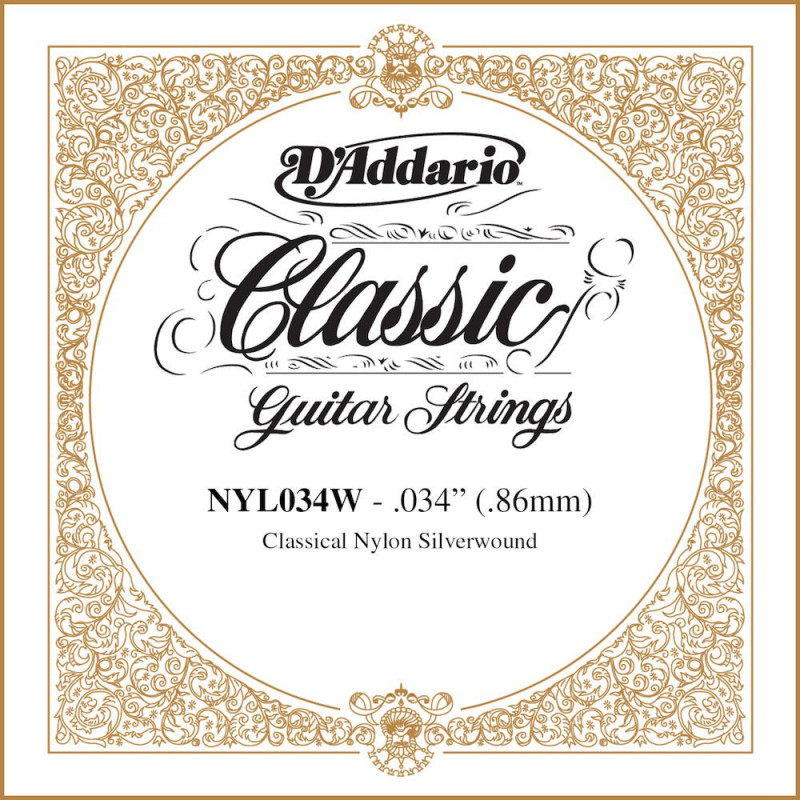 D'Addario NYL034W, .034 - Corde au détail – cuivre plaqué argent – guitare classique