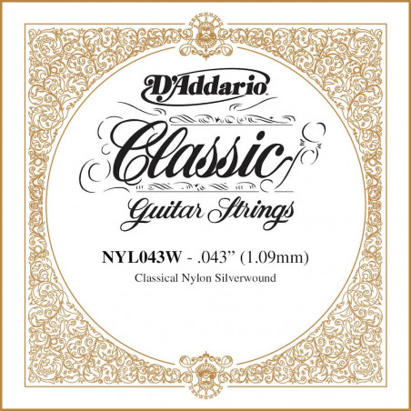 D'Addario NYL043W, .043 - Corde au détail – cuivre plaqué argent – guitare classique