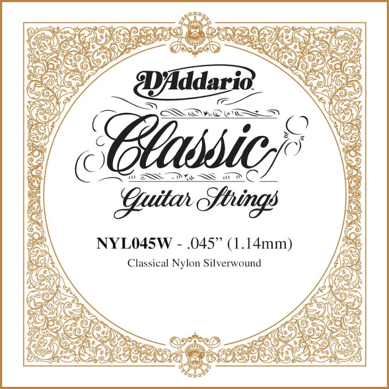 D'Addario NYL045W, .045 - Corde au détail – cuivre plaqué argent – guitare classique