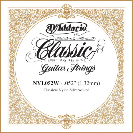 D'Addario NYL052W, .052 - Corde au détail – cuivre plaqué argent – guitare classique