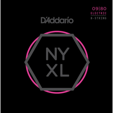 D'Addario NYXL0980 filet nickel, Super Light, 09-80 - Jeu guitare électrique 8 cordes