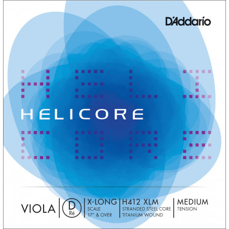 D'Addario H412 XLM - Helicore Corde de Ré à tirant moyen alto, diapason très long