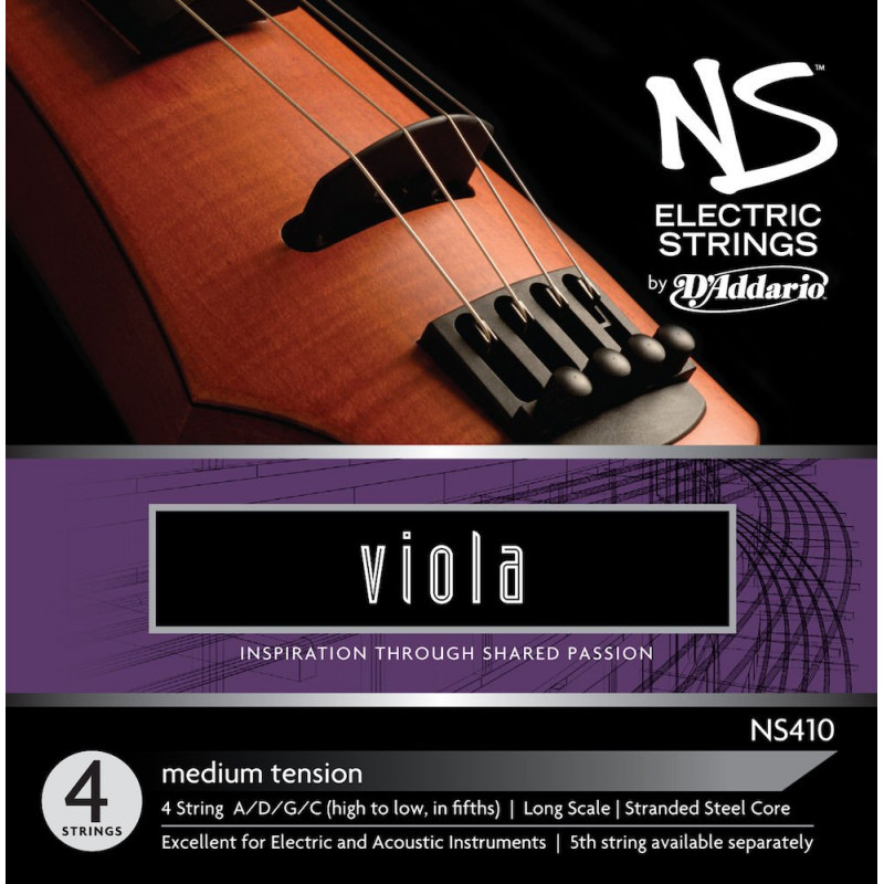 D'Addario NS410 - Jeu de cordes alto NS Electric, Long Scale, Medium