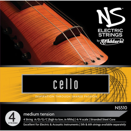 D'Addario NS510 - Jeu de cordes violoncelle NS Electric, manche 4/4, Medium