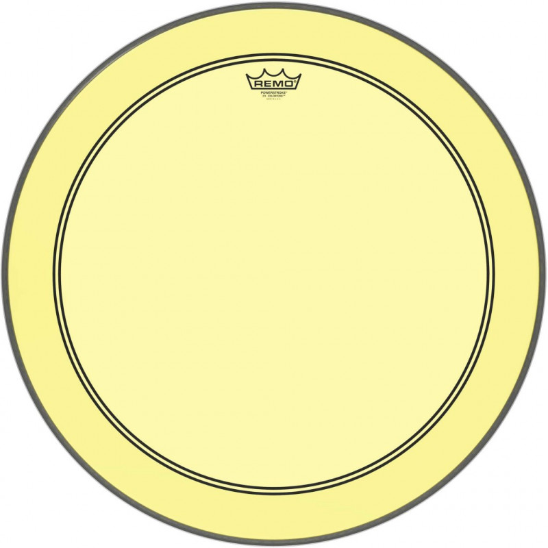 Remo P3-1324-CT-YE - Peau de frappe Powerstroke 3 Colortone pour grosse caisse, jaune, 24", avec trou décentré de 5