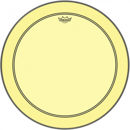 Remo P3-1324-CT-YE - Peau de frappe Powerstroke 3 Colortone pour grosse caisse, jaune, 24", avec trou décentré de 5