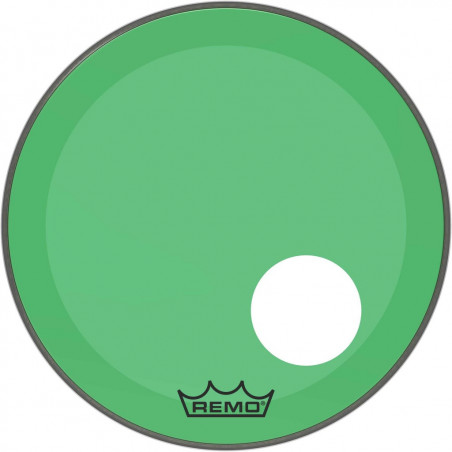 Remo P3-1320-CT-GNOH - Peau de frappe Powerstroke 3 Colortone pour grosse caisse, vert, 20", avec trou décentré de 5