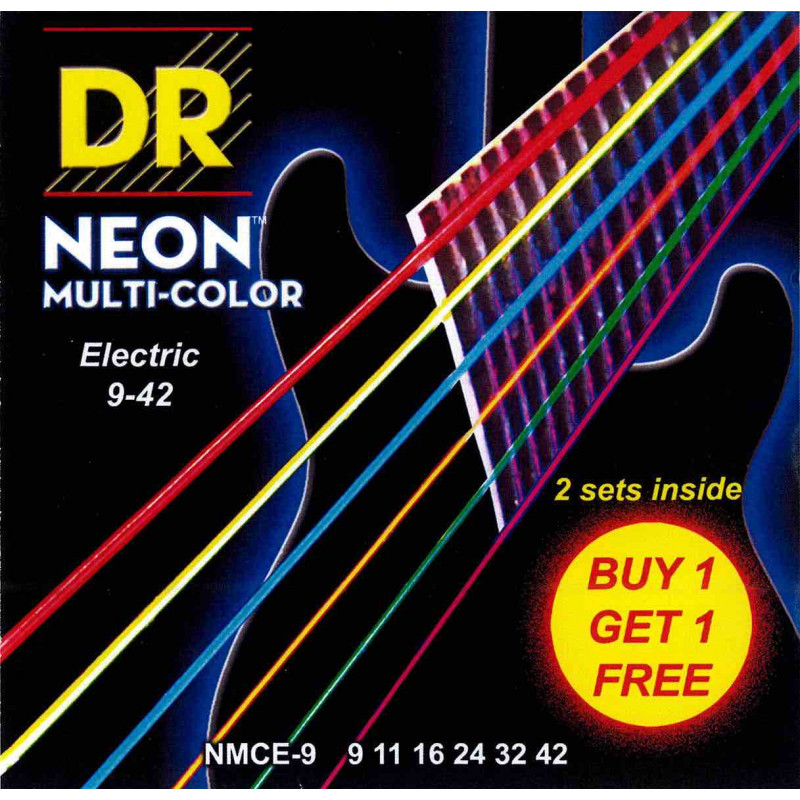 DR NMCE9PACK - Pack de 2 jeux de cordes guitare électrique Neon multicolore - Light 9-42