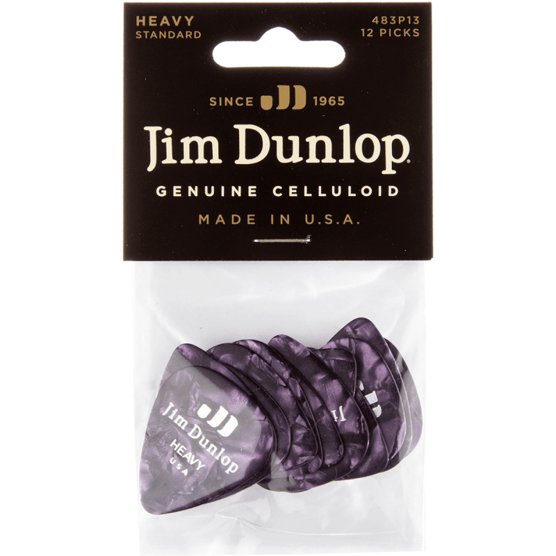 Dunlop 483P13HV - Sachet de 12 Médiators Celluloid Purple Perloid heavy