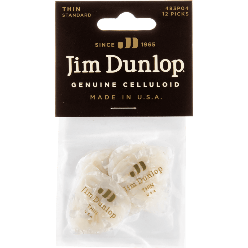 Dunlop 483P04TH - Sachet de 12 Médiators Celluloid White Perloid thin