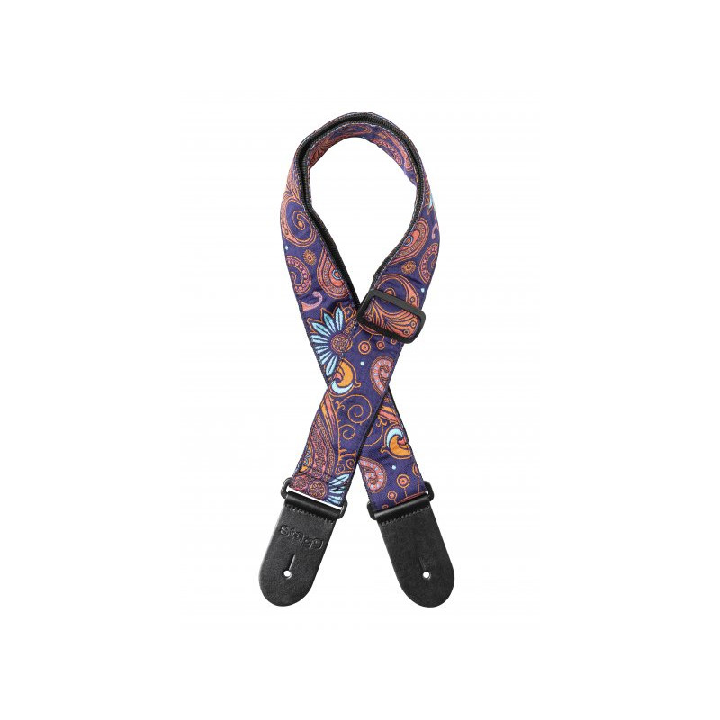 Stagg SWO-PSLY 2 ORA - Courroie en nylon tissé avec motif paisley 2 orange/bleu, pour guitare