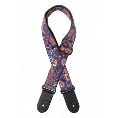 Stagg SWO-PSLY 2 ORA - Courroie en nylon tissé avec motif paisley 2 orange/bleu, pour guitare