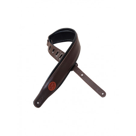 Levy's MSS2-DBR - Sangle cuir pleine fleur et logo Levy's  - Dark Brown