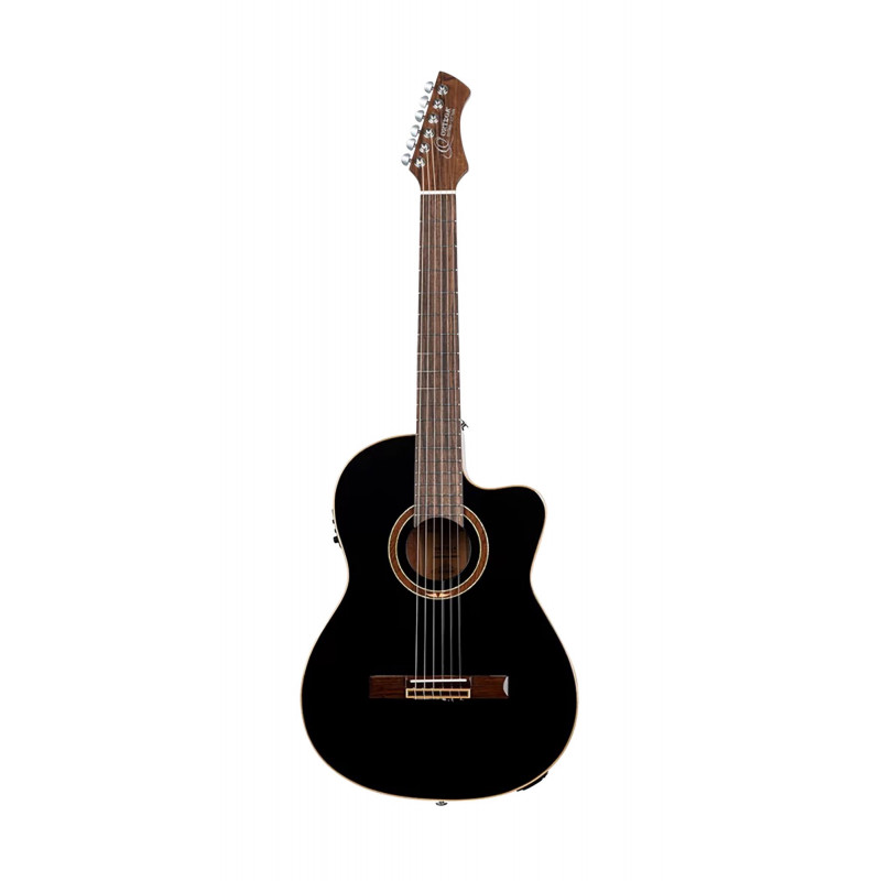 Ortega RCE238SN-BKT - Guitare électro-classique - Noir brillant (+ housse)