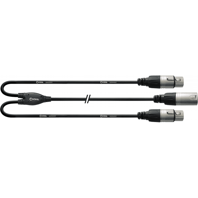 Cordial CFY0.3MFF - Câble y bretelle xrl mâle / 2 xlr femelles 30 cm