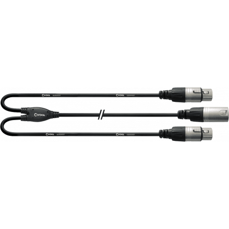 Cordial CFY0.3MFF - Câble y bretelle xrl mâle / 2 xlr femelles 30 cm