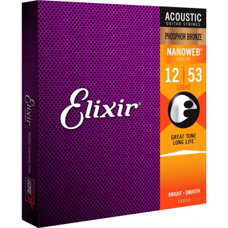 Elixir 16052 phospore bronze - Jeu cordes Guitare acoustique 12-53