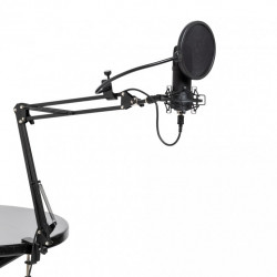 Stagg SUM45 SET - Pack microphone cardioïde USB (micro, stand, suspension, filtre anti-pop, câble USB)