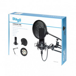 Stagg SUM45 SET - Pack microphone cardioïde USB (micro, stand, suspension, filtre anti-pop, câble USB)