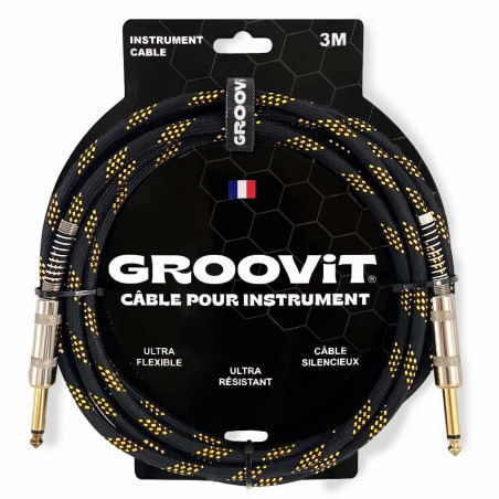 GROOVIT - Câble tressé jack-jack instrument droit/droit 3M Noir/Or