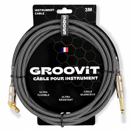 GROOVIT - Câble tressé jack-jack instrument droit/coudé 3M Gris