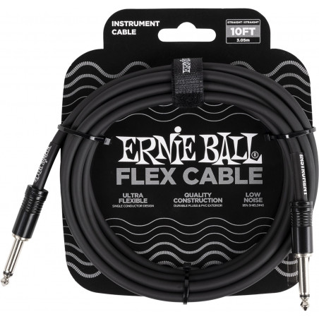 Ernie Ball 6434 - Câbles instrument Flex jack/jack 3m - Noir