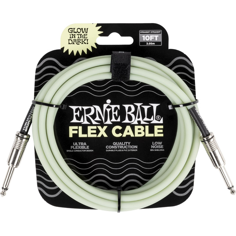 Ernie Ball 6436 - Câbles instrument Flex jack/jack 3m - Phosphorescent