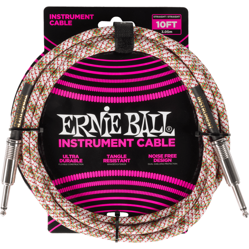 Ernie Ball 6426 - Câble instrument gaine tissée jack/jack 3m - Emerald Argyle