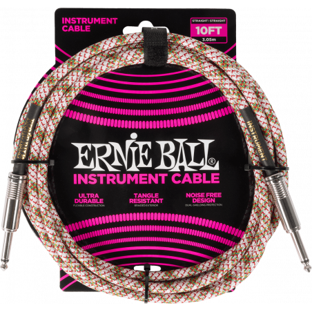 Ernie Ball 6426 - Câble instrument gaine tissée jack/jack 3m - Emerald Argyle