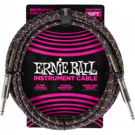 Ernie Ball 6427 - Câble instrument gaine tissée jack/jack 3m - Purple Python