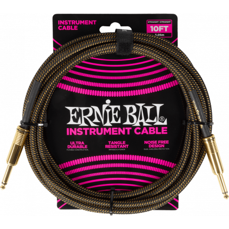 Ernie Ball 6428 - Câble instrument gaine tissée jack/jack 3m - Pay Dirt