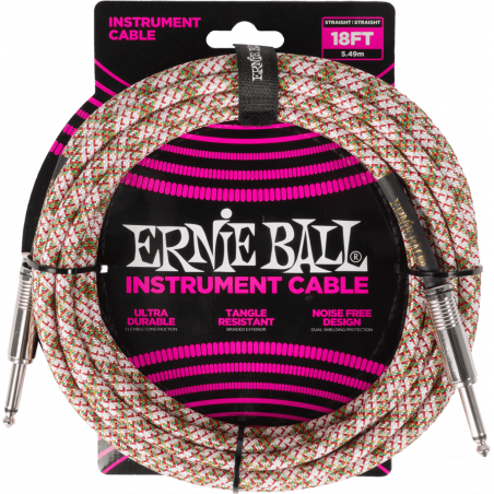 Ernie Ball 6430 - Câble instrument gaine tissée jack/jack 5,5m - Emerald Argyle